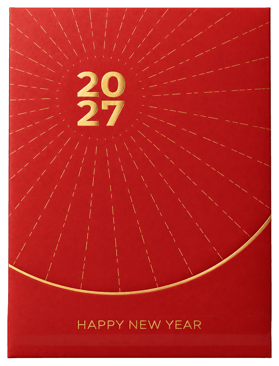 2027 光芒（RP-V13）利是封設計效果圖 — 燙金 2027・虛線放射・大留白