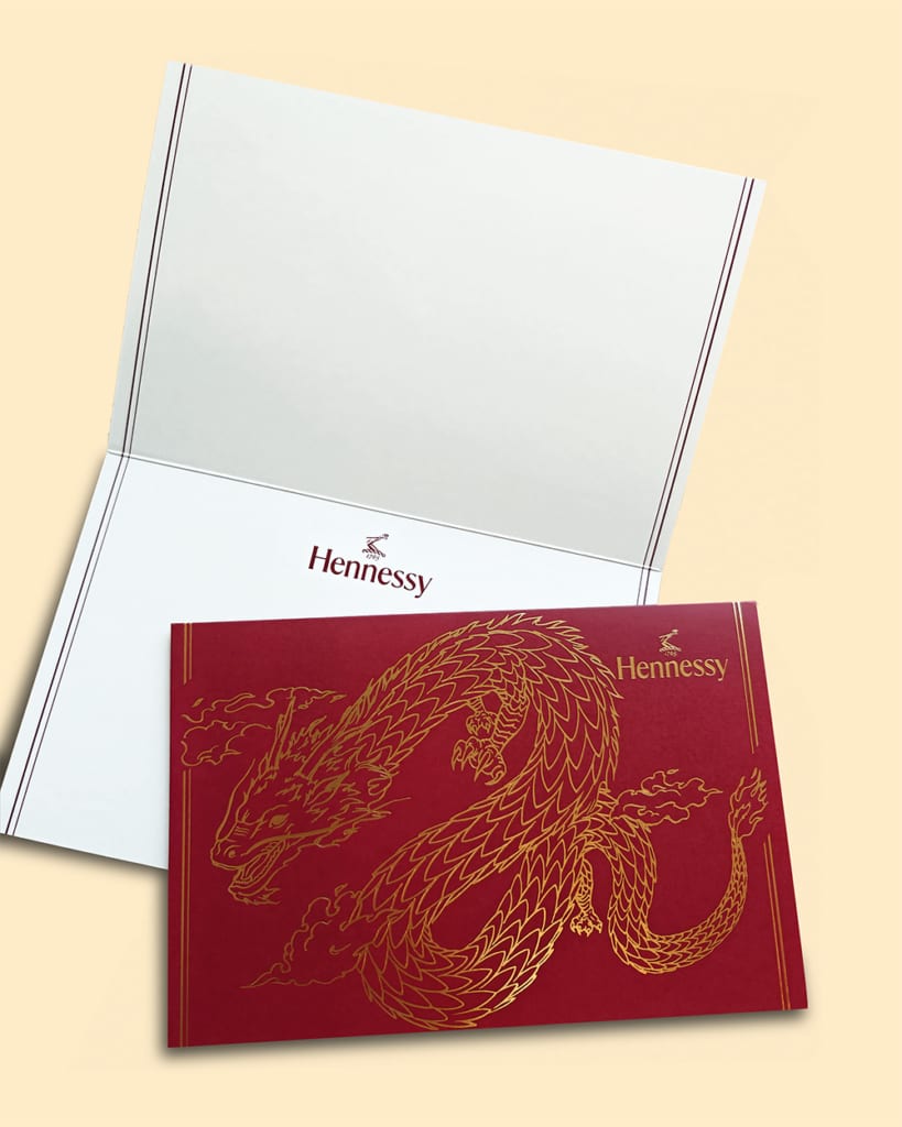 hennessy賀卡, 賀卡印刷, 大紅賀卡, 燙啞金, 龍年賀卡, hennessy