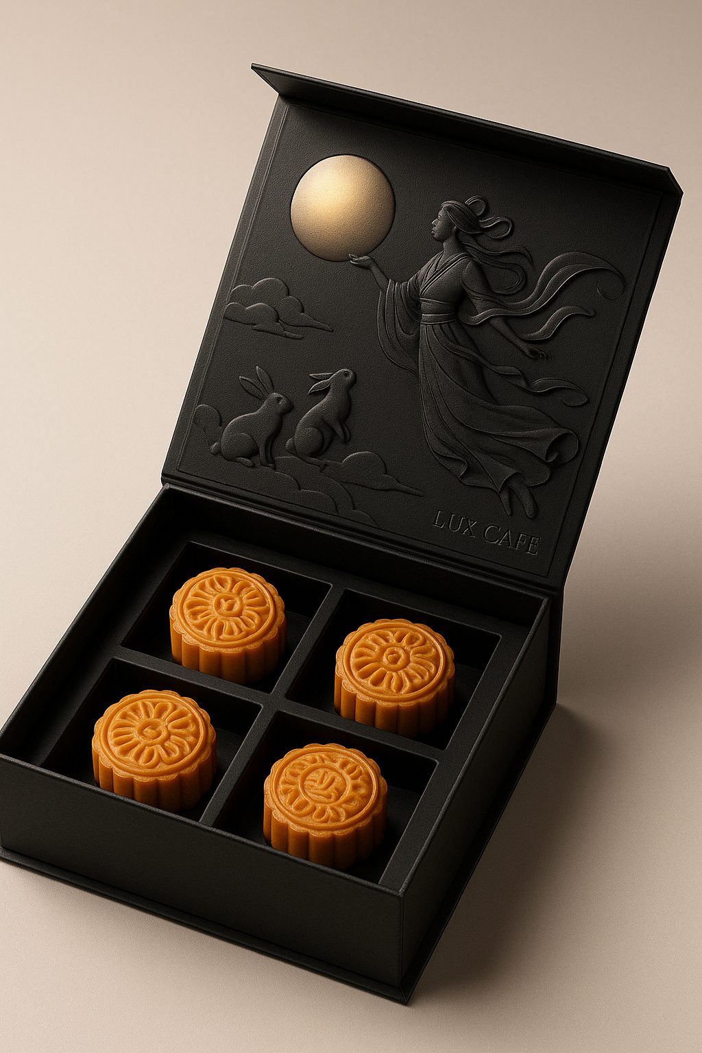 黑色磁石六角月餅盒